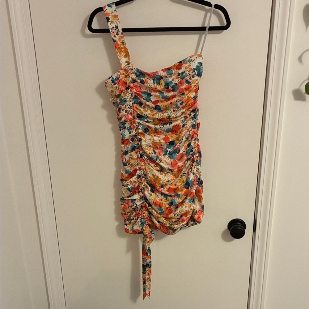 Lovers + Friends Floral Ruched One-Shoulder Mini Dress